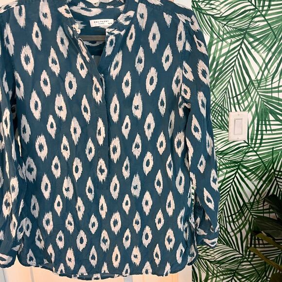 Equipment Femme Teal Diamond Print 100% Silk Blouse XS - Picture 4 of 9